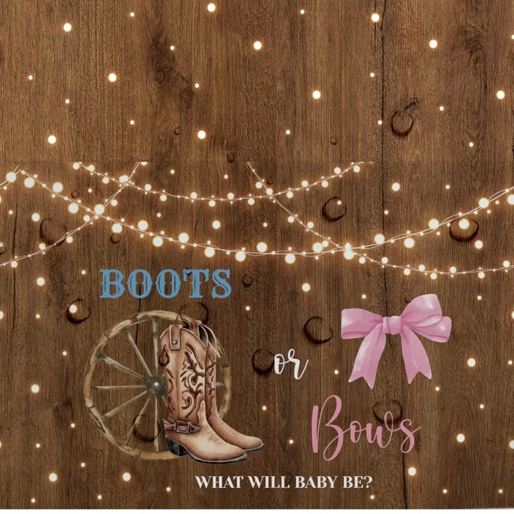 Boots or Bows Gender Reveal Party Decorations Banner and Table Cloths Brown Pink